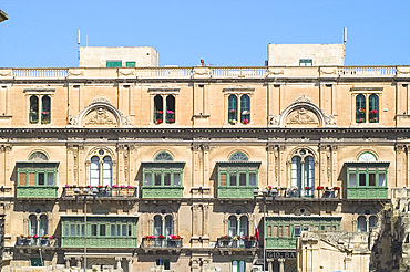 Old building with wooden porches, Valletta, Malta, Mediterranean, Europe