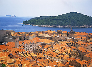 Aerial view of terracotta roofs, Dubrovnik, Croatia, Europe