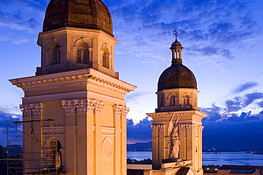 A view of the Catedral de Nuestra Senora de la Asuncion at dusk, Santiago de Cuba, Cuba, West Indies, Central America