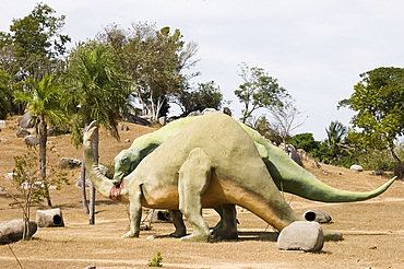 Dinosaur sculptures in the Valle de Prehistorica, Parque Baconao, Cuba, West Indies, Central America