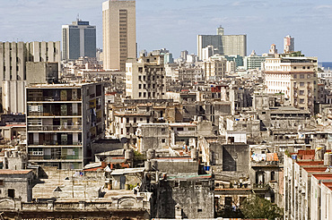 An aerial view of central Havana from the roof of the Park Central Hotel, Havana, Cuba, West Indies, Central America