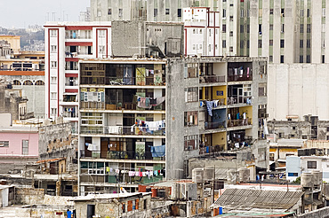 An aerial view from the Park Central Hotel of rundown highrise buildings in central Havana, Cuba, West Indies, Central America