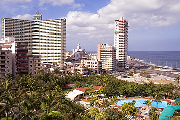 A view of the Havana skyline including the Habana Libre Hotel taken from the Nacional Hotel, Havana, Cuba, West Indies, Central America