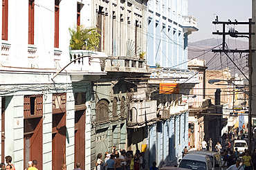 Calle Felix Pena, a shopping street in central Santiago de Cuba, Cuba, West Indies, Central America