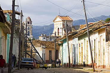 A cobblestone street in Trinidad, UNESCO World Heritage Site, Cuba, West Indies, Central America