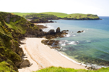 A small sandy beach near Woolman Point and Hope Cove, south Devon, England, United Kingdom, Europe