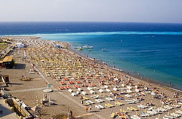 Aerial view over Elli Beach and Ammos point, Rhodes Town, Rhodes, Dodecanese, Greek Islands, Greece, Europe