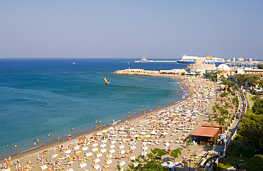 Aerial view of Elli Beach, Rhodes Town, Rhodes, Dodecanese, Greek Islands, Greece, Europe