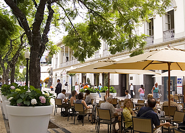 An outdoor cafe in Funchal, Madeira, Portugal, Europe