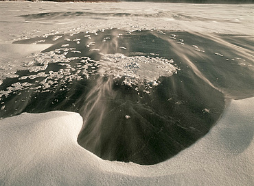 Ice and blowing snow on Lake Myosotis, Rensselaerville, New York State, United States of America, North America