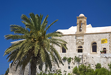 The Monastery of the Virgin of the Golden Step at Hrissoskalitissa on the coast of western Crete, Greek Islands, Greece, Europe