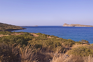 A view out to sea from the island of Spinalonga near Elounda, Crete, Greek Islands, Greece, Europe