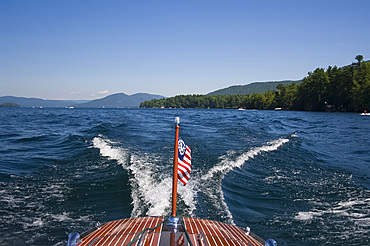 The view from a speed boat on Lake George, the Adirondack Mountains, New York State, United States of America, North America