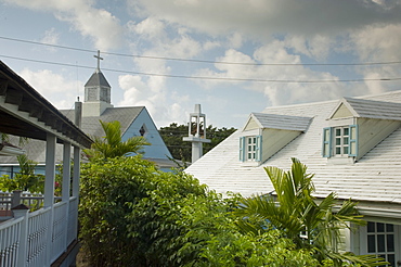 Colonial Buildings and a church in Dunmore Town, Harbour Island, The Bahamas, West Indies, Central America