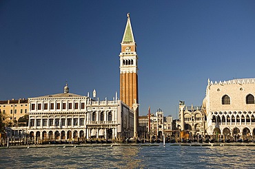 The view from a vaporetto of Piazza San Marco, the Campanile and the Doge's Palace, Venice, UNESCO World Heritage Site, Veneto, Italy, Europe