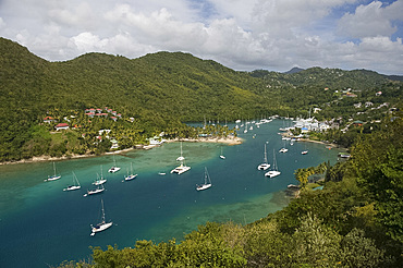 An aerial view of Marigot Bay on the east coast of St. Lucia, Windward Islands, West Indies, Caribbean, Central America