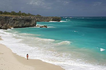 White sand and surf at Bottom Bay on the east coast of Barbados, The Windward Islands, West Indies, Caribbean, Central America