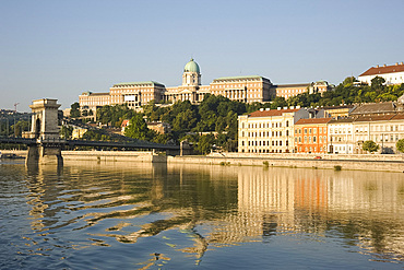 An early morning view of Budapest including the Chain Bridge, Castle Hill and
the Danube River;  Hungary