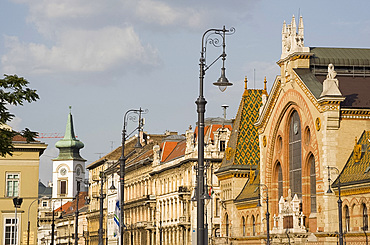 A view of Vahhaz Korut including the Great Market Hall on the Pest side, Budapest, Hungary, Europe