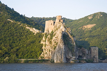 The ruins of Golubac Castle in the Iron Gates region of the Danube River, Serbia, Europe