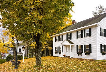 An old house surrounded by autumn leaves in Grafton, Vermont, New England, United States of America, North America