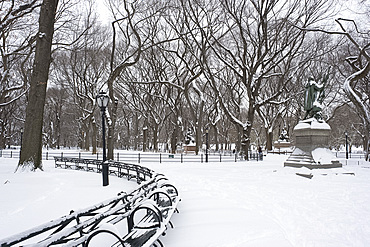 Early morning in Central Park after a fresh snowfall, New York City, New York State, United States of America, North America