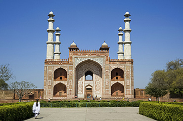 The entrance to Akbar's Mausoleum at Sikandra near Agra, Uttar Pradesh, India, Asia