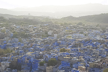 An aerial view of The Blue City, Jodhpur, Rajasthan, India, Asia