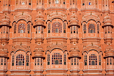 The ornate pink facade of the Hawa Mahal (Palace of the Winds), Jaipur, Rajasthan, India, Asia