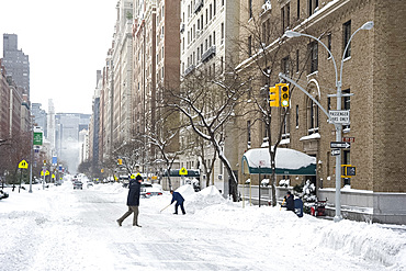 A deserted Park Avenue after a blizzard in New York City, New York State, United States of America, North America