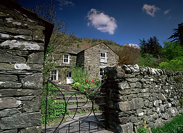 Old stone house and walls, Hartsop, Cumbria, England, United Kingdom, Europe