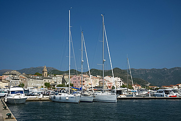 Yachts in the harbour in St. Florent, Corsica, France, Mediterranean, Europe