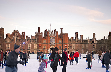 A skating rink in front of Hampton Court Palace, Greater London, England, United Kingdom, Europe