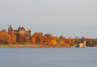 Boldt Castle on Hart Island at sunrise on the St. Lawrence River, New York State, United States of America, North America