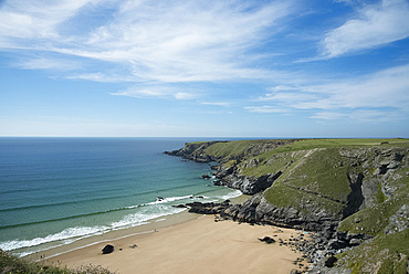 Porthcothan Beach and surrounding cliffs, Cornwall, England, United Kingdom, Europe