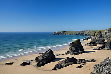 A view of The Bedruthan Steps, Cornwall, England, United Kingdom, Europe