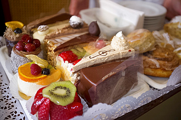 A pastry tray at Cafe Tomaselli, Altstadt, Salzburg, Austria, Europe