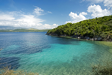 A small bay near the town of Agios Stefanos on northeast coast of Corfu, Ionian Islands, Greek Islands, Greece, Europe