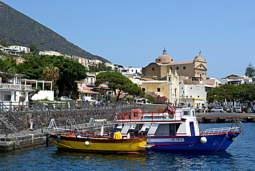 Colourful wooden boats in Santa Marina, Salina Island, The Aeolian Islands, UNESCO World Heritage Site, off Sicily, Messina Province, Italy, Mediterranean, Europe