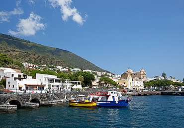 Colourful wooden boats in Santa Marina, Salina Island, The Aeolian Islands, UNESCO World Heritage Site, off Sicily, Messina Province, Italy, Mediterranean, Europe