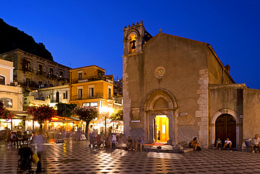 The Church of San Giorgio in Piazza IX Aprile at dusk in Taormina, Sicily, Italy,Europe