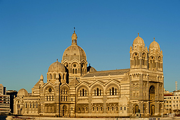 A late afternoon view of the romanesque Cathedral de la Major in Marseilles, Bouches du Rhone, Provence, France, Europe