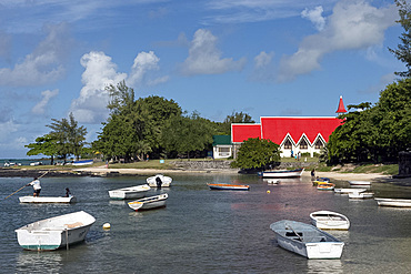 The red roofed church at Cap Malheureux on the northwest coast of Mauritius, Indian Ocean, Africa