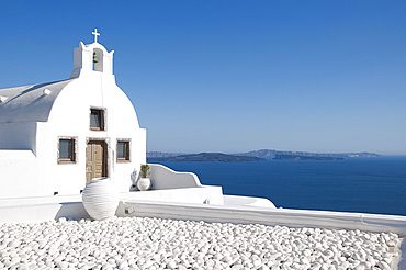 A white washed church in Oia, Santorini, The Cyclades, Greek Islands, Greece, Europe