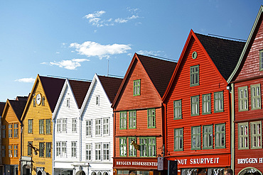 Colourfully painted timber buildings in Bryggen, the old harbour in Bergen, UNESCO World Heritage Site, Bergen, Vestlandet, Norway, Scandinavia, Europe