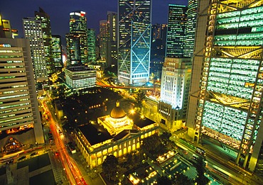 Hong Kong Skyscrapers Illuminated at Night, China