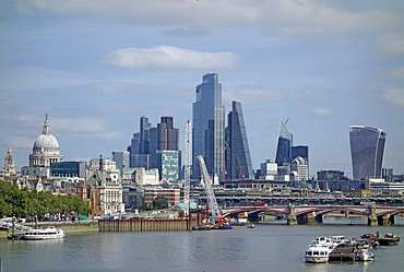 City of London skyline with skyscrapers and St. Paul's Cathedral, London, England, United Kingdom, Europe