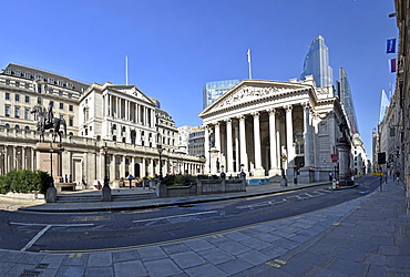 Bank of England and the Royal Exchange, City of London, London, England, United Kingdom, Europe