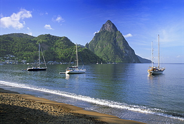 Soufriere and The Pitons, St. Lucia, Windward Islands, West Indies, Caribbean, Central America