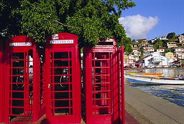 Red telephone boxes, St. George's, Grenada, Windward Islands, West Indies, Caribbean, Central America